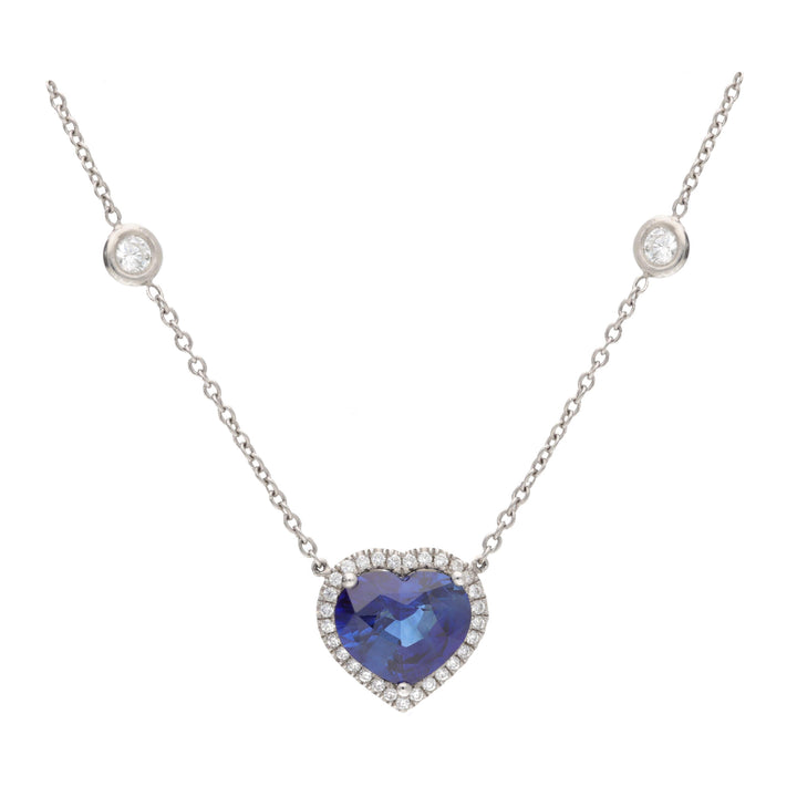 Heart Shape Sapphire and Diamond Platinum Cluster Pendant