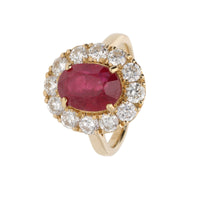 Mozambique Ruby and Diamond 18ct Yellow Gold Oval Cluster Ring