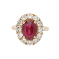 Mozambique Ruby and Diamond 18ct Yellow Gold Oval Cluster Ring