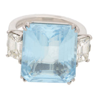 Aquamarine and Diamond Platinum Three Stone Ring