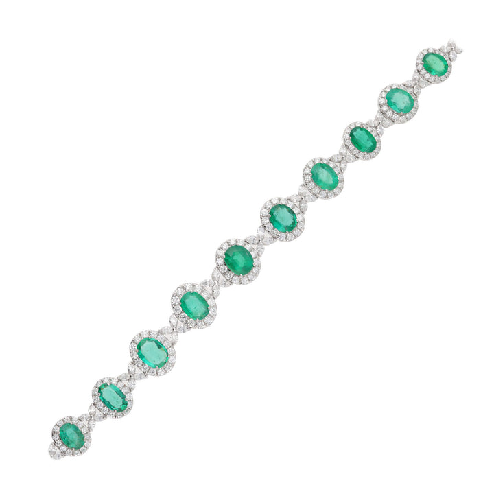 Emerald and Diamond 18ct White Gold Cluster Bracelet