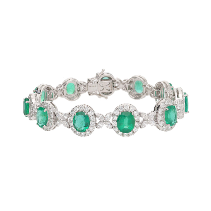 Emerald and Diamond 18ct White Gold Cluster Bracelet