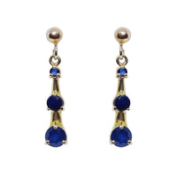 Graduated Sapphire 9ct Yellow Gold Drop Earrings
