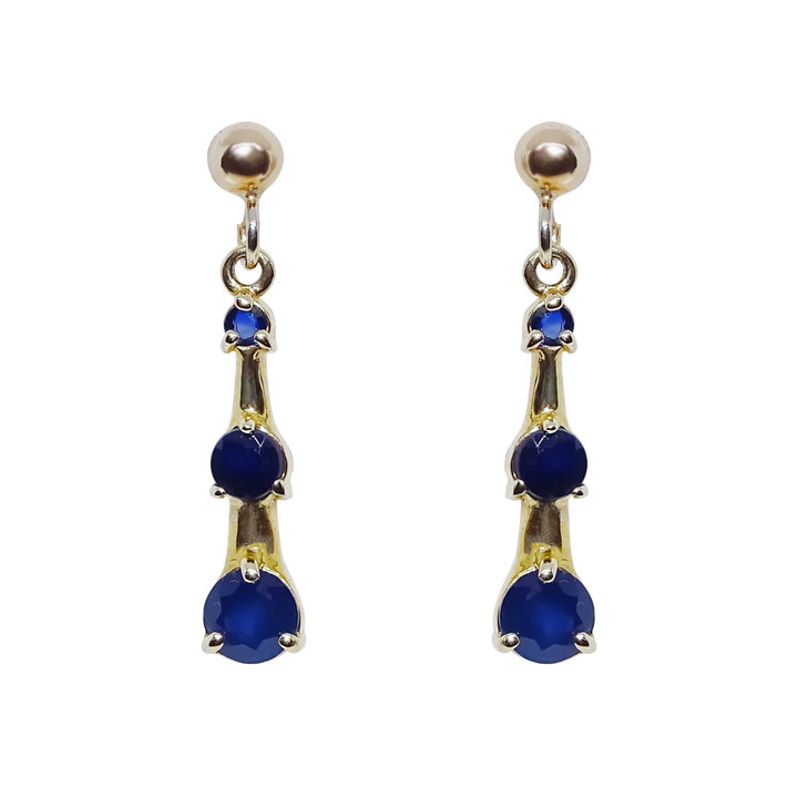 Graduated Sapphire 9ct Yellow Gold Drop Earrings