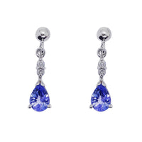 Tanzanite and Diamond 9ct White Gold Drop Earrings