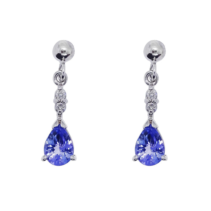 Tanzanite and Diamond 9ct White Gold Drop Earrings