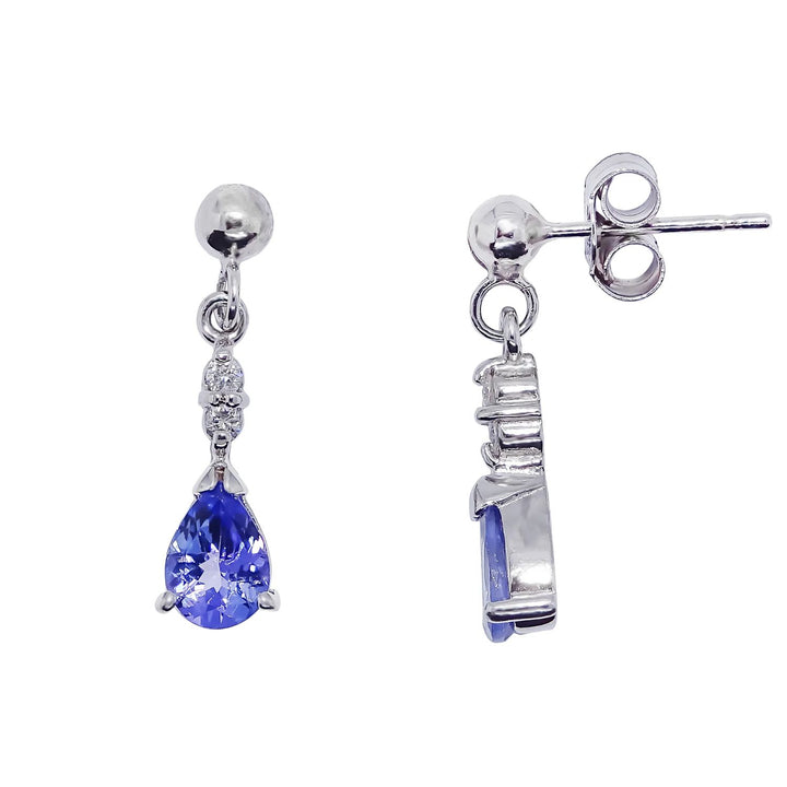 Tanzanite and Diamond 9ct White Gold Drop Earrings