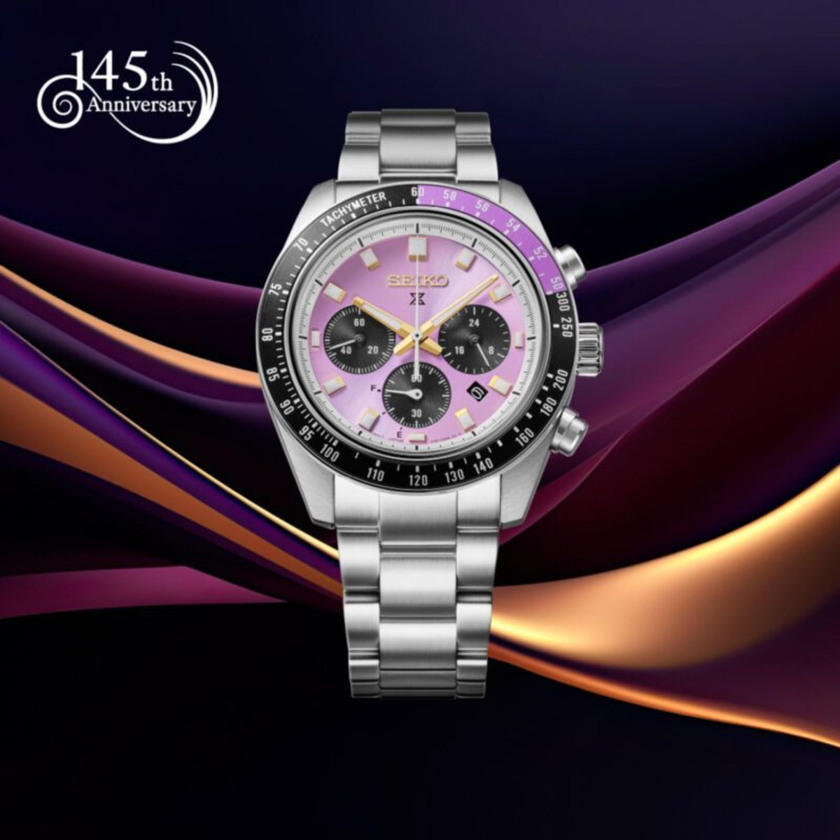 Seiko 145th Anniversary Speedtimer Solar Chronograph Limited Edition Purple Solar Watch HBJ005P1
