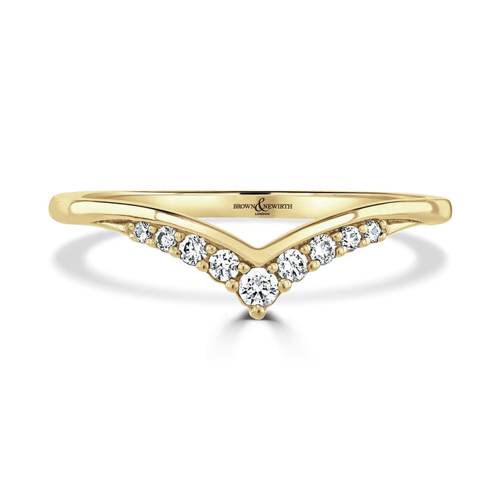 Diamond 0.12ct Wishbone 9ct Yellow Gold Wedding Ring by Brown & Newirth