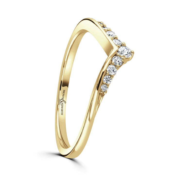 Diamond 0.12ct Wishbone 9ct Yellow Gold Wedding Ring by Brown & Newirth