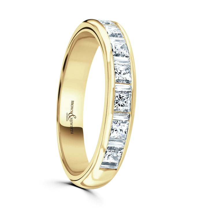 Princess and Baguette Diamond Half Eternity 9ct Yellow Gold Ring by Brown & Newirth