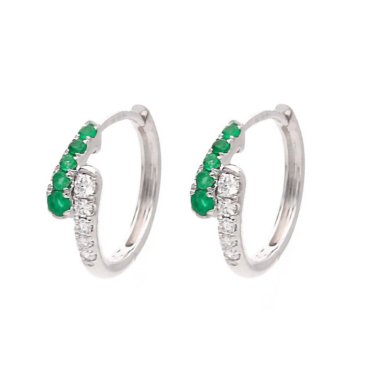 Emerald and Diamond 18ct White Gold Hoop Earrings - Michael Jones Jeweller