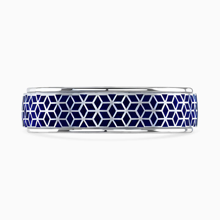 Brown & Newirth 5mm Blue Ceramic geometric wedding band in 9ct white gold