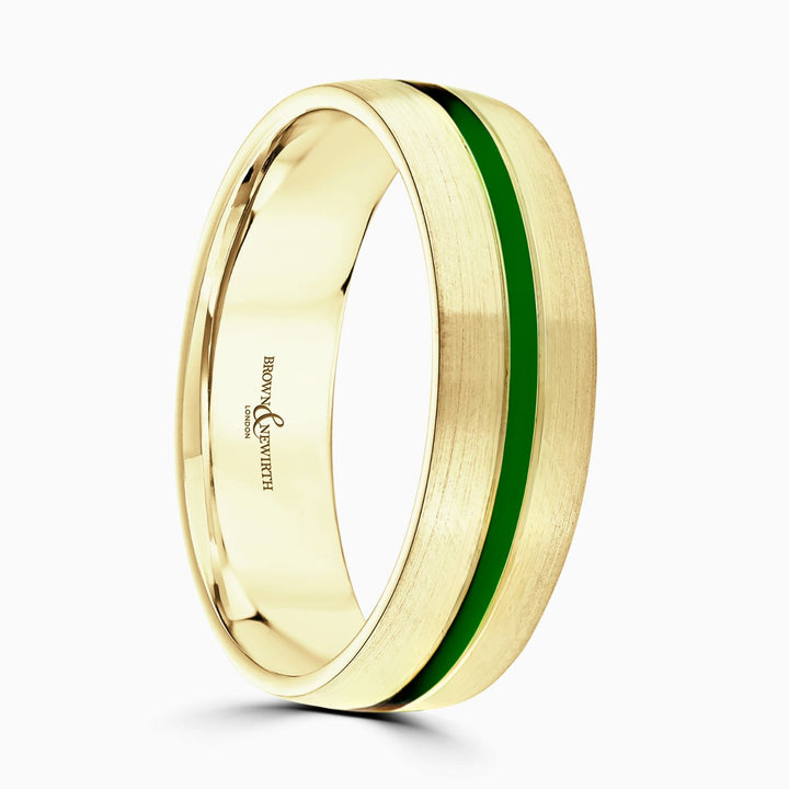 6mm Green Ceramic 9ct Yellow Gold Ring by Brown & Newirth