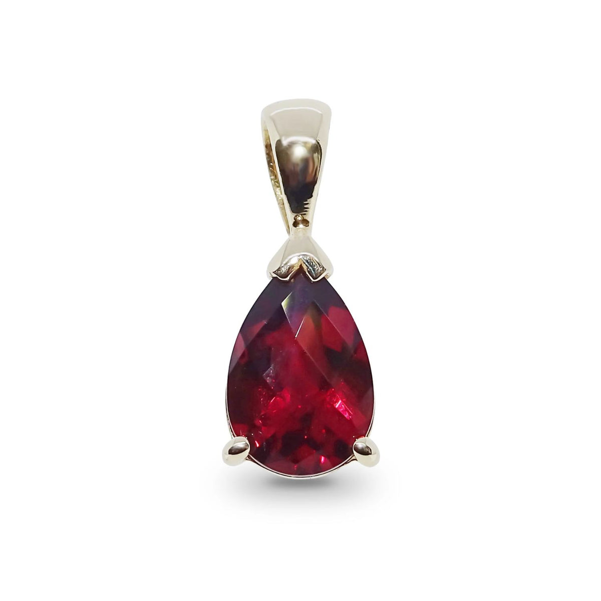 Pear Shape Garnet 9ct Yellow Gold Pendant - Michael Jones Jeweller