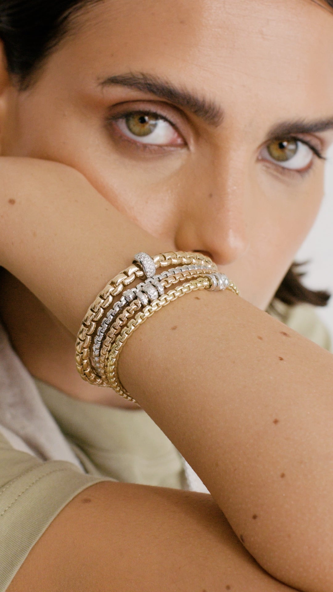 FOPE Flex'it Eka 18ct Yellow and White Gold 0.18ct Diamond Set Bracelet Medium - Michael Jones Jeweller
