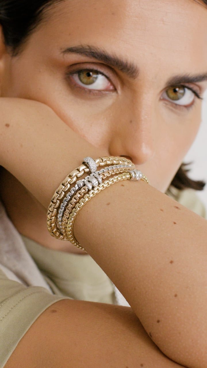 FOPE Flex'it Eka 18ct Yellow and White Gold 0.18ct Diamond Set Bracelet Medium