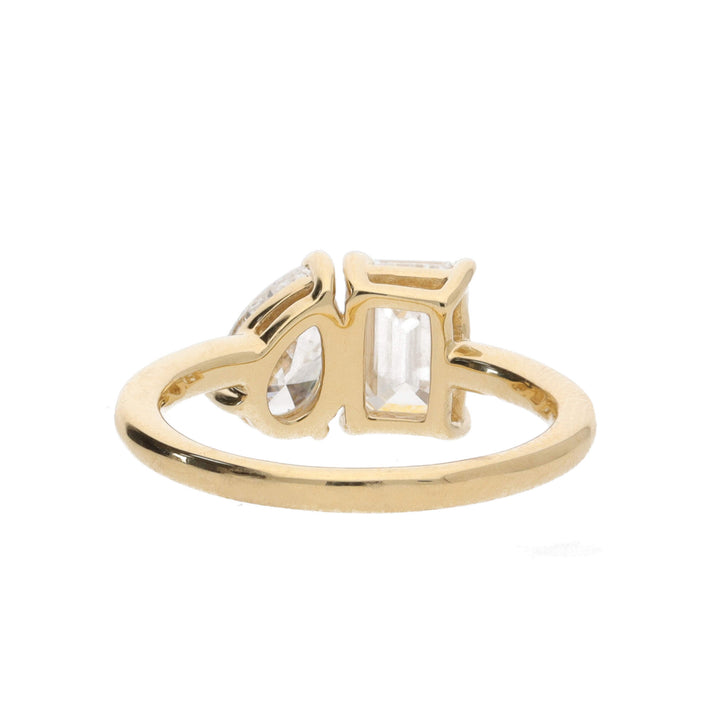 Laboritory Grown Toi et Moi 2.10ct Pear and Emerald Cut 18ct Yellow Gold Ring