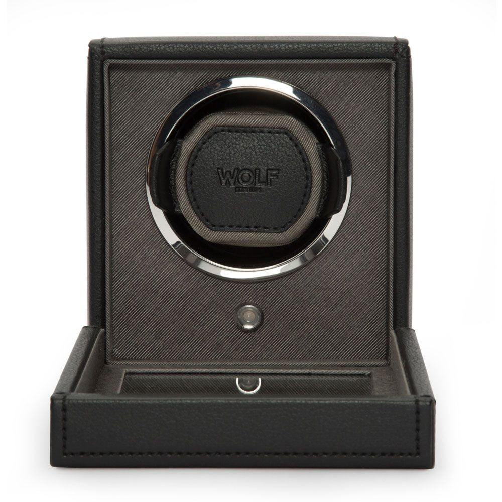 Wolf Black Single Watch Winder With Cover - Michael Jones Jeweller