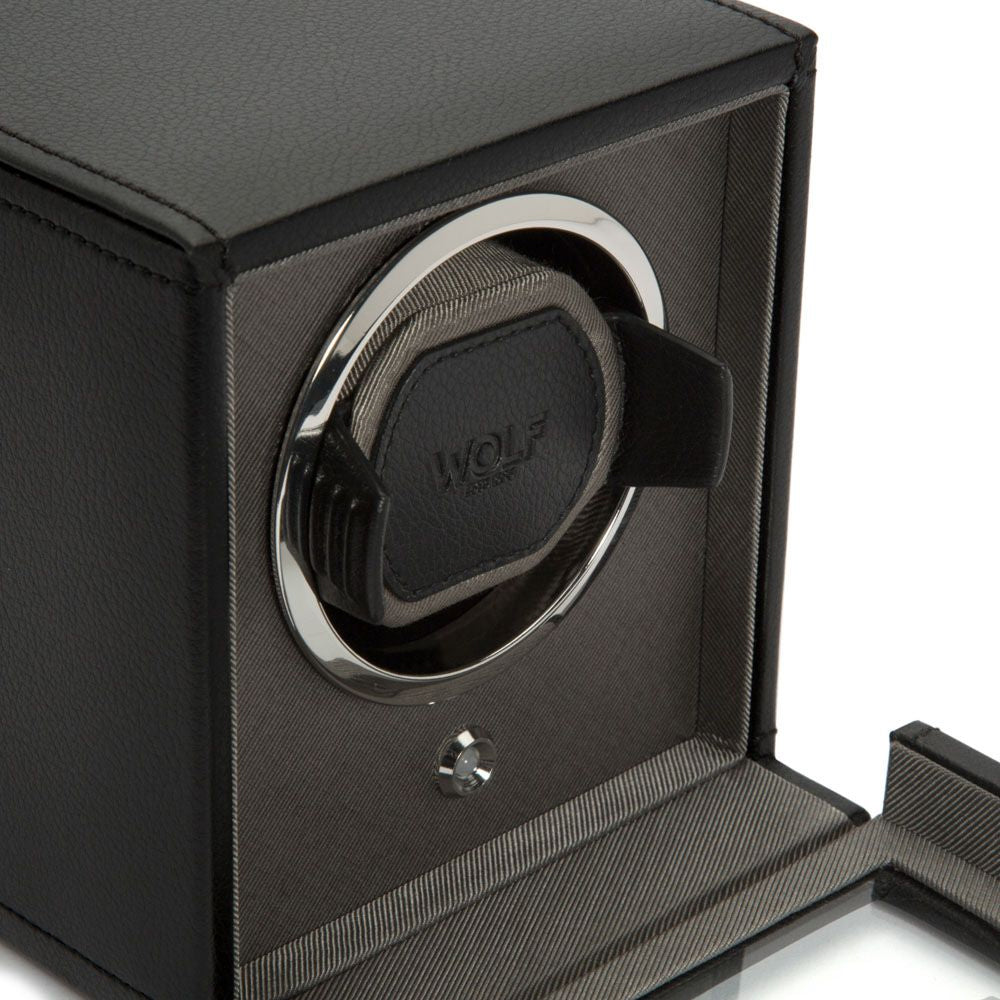 Wolf Black Single Watch Winder With Cover - Michael Jones Jeweller