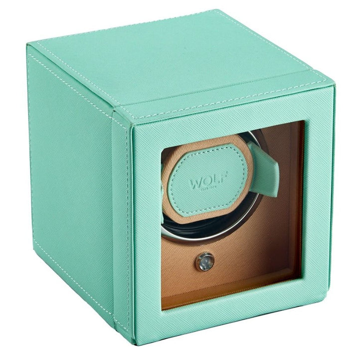 WOLF Cub Single Watch Winder with Cover Seltzer Mint/Peach