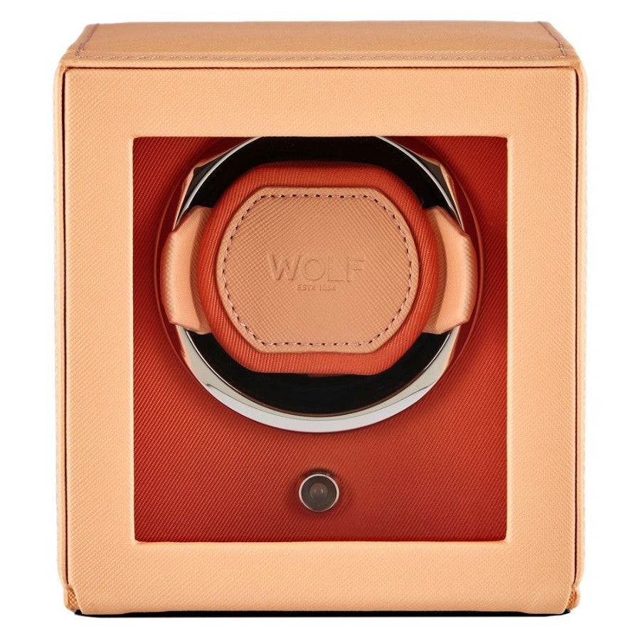 WOLF Cub Single Watch Winder with Cover Seltzer Peach/Orange - Michael Jones Jeweller