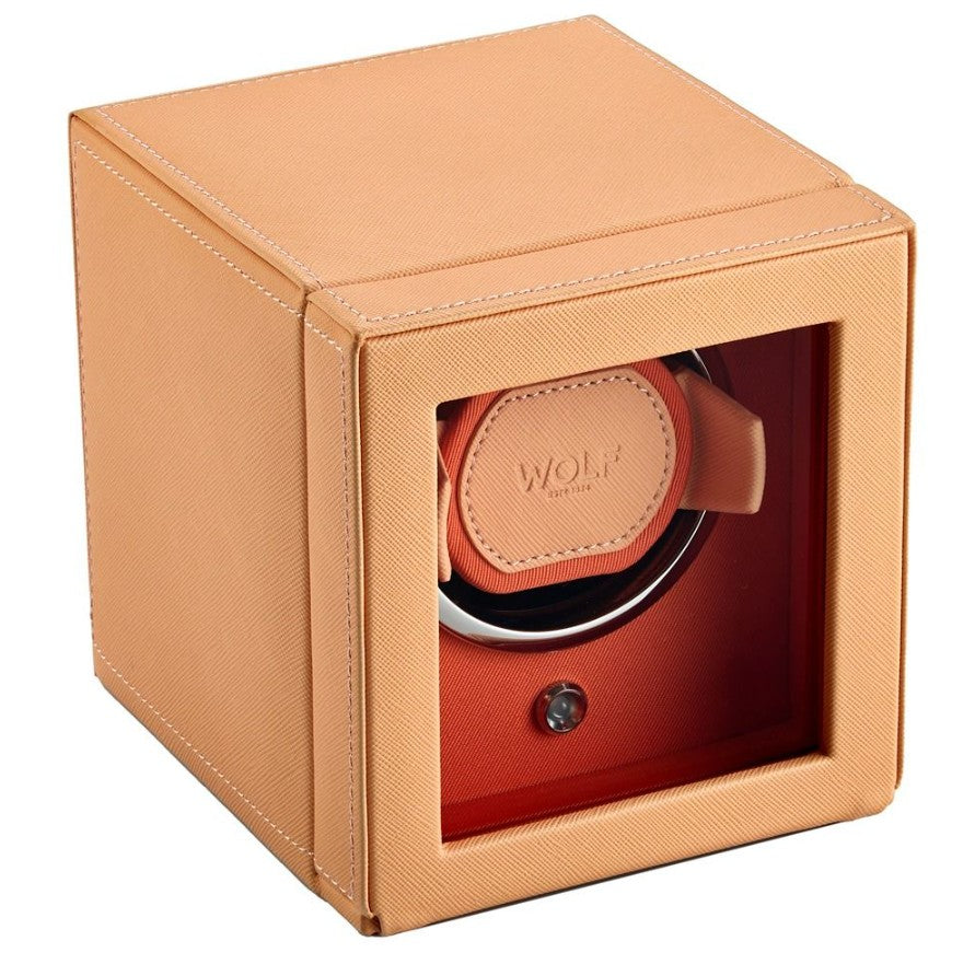 WOLF Cub Single Watch Winder with Cover Seltzer Peach/Orange - Michael Jones Jeweller