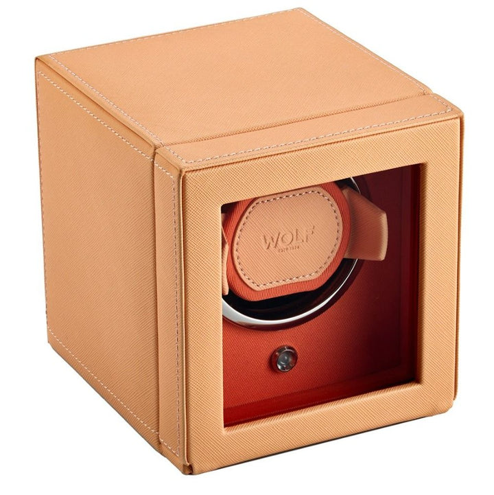 WOLF Cub Single Watch Winder with Cover Seltzer Peach/Orange