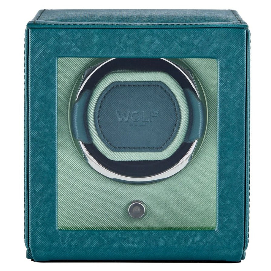 WOLF Cub Single Watch Winder with Cover Seltzer Teal/Mint - Michael Jones Jeweller