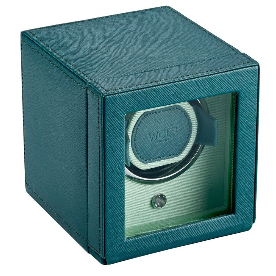 WOLF Cub Single Watch Winder with Cover Seltzer Teal/Mint - Michael Jones Jeweller