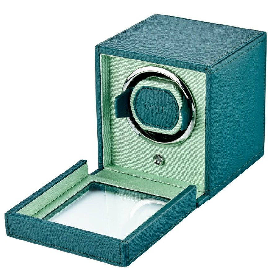 WOLF Cub Single Watch Winder with Cover Seltzer Teal/Mint - Michael Jones Jeweller