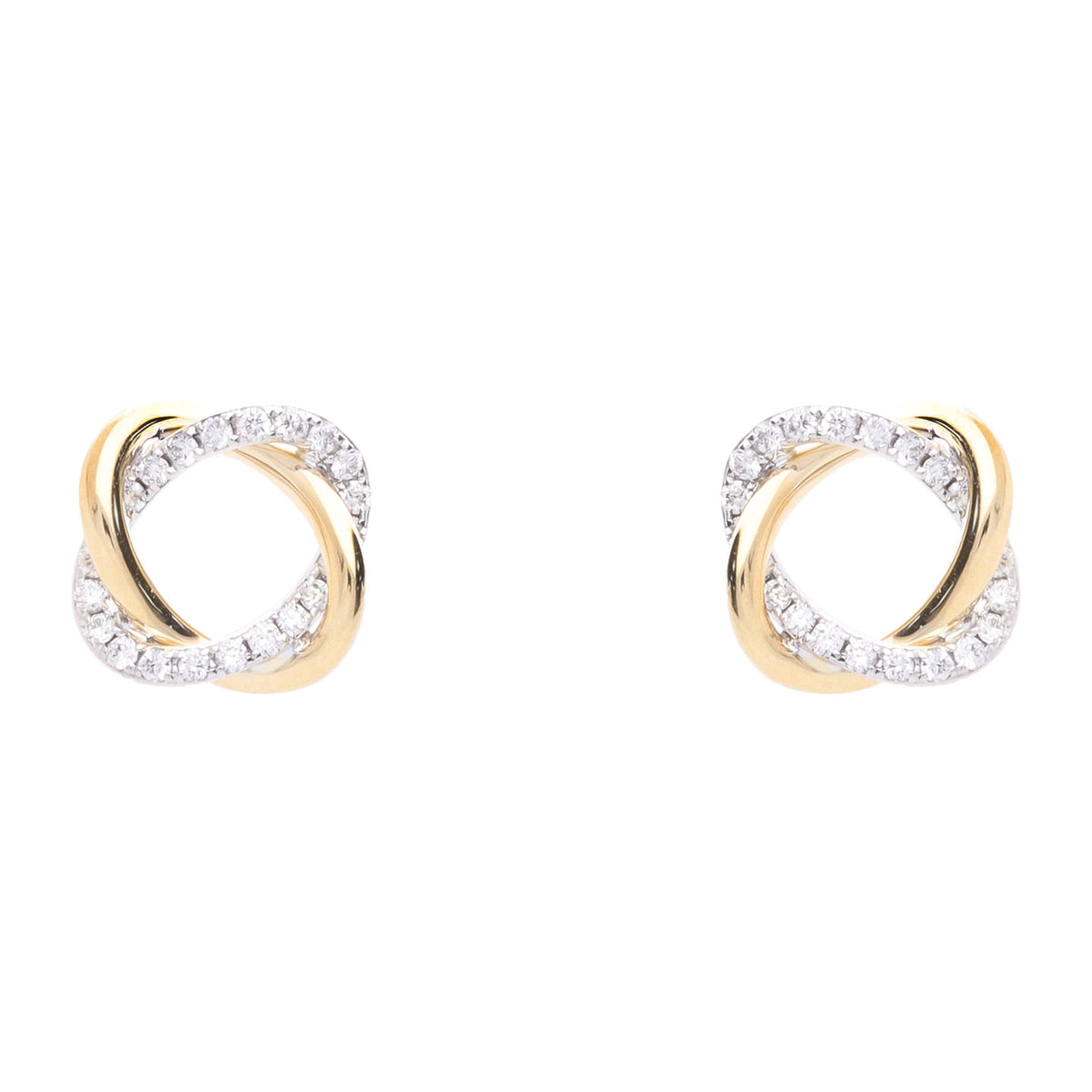 Entwined Diamond 18ct Yellow and White Gold Open Stud Earrings - Michael Jones Jeweller