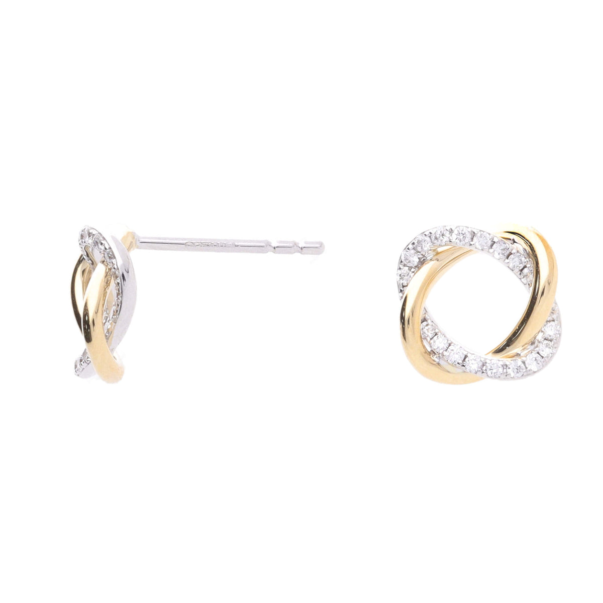 Entwined Diamond 18ct Yellow and White Gold Open Stud Earrings - Michael Jones Jeweller