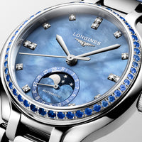 Longines PRIMALUNA MOONPHASE Sapphire 34mm Automatic Watch L81260972 - Michael Jones Jeweller
