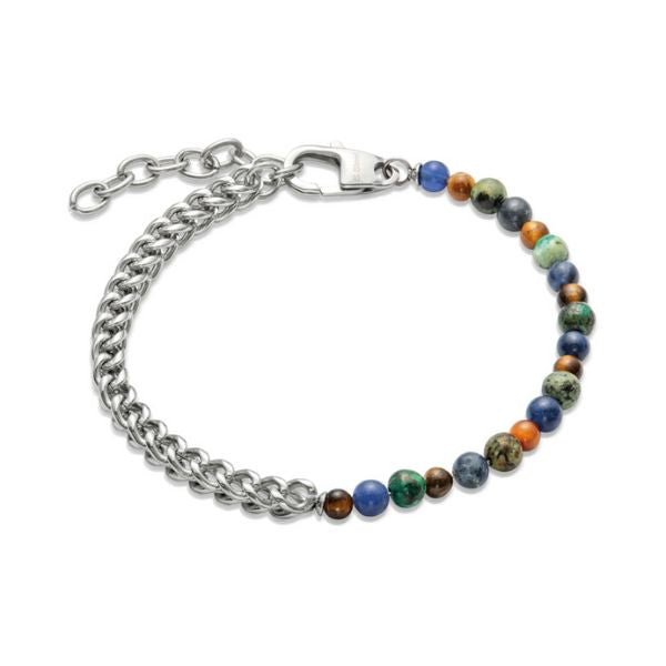 Unique & Co Stainless Steel Bracelet with Tigers Eye and Amazonite Beads 21cm