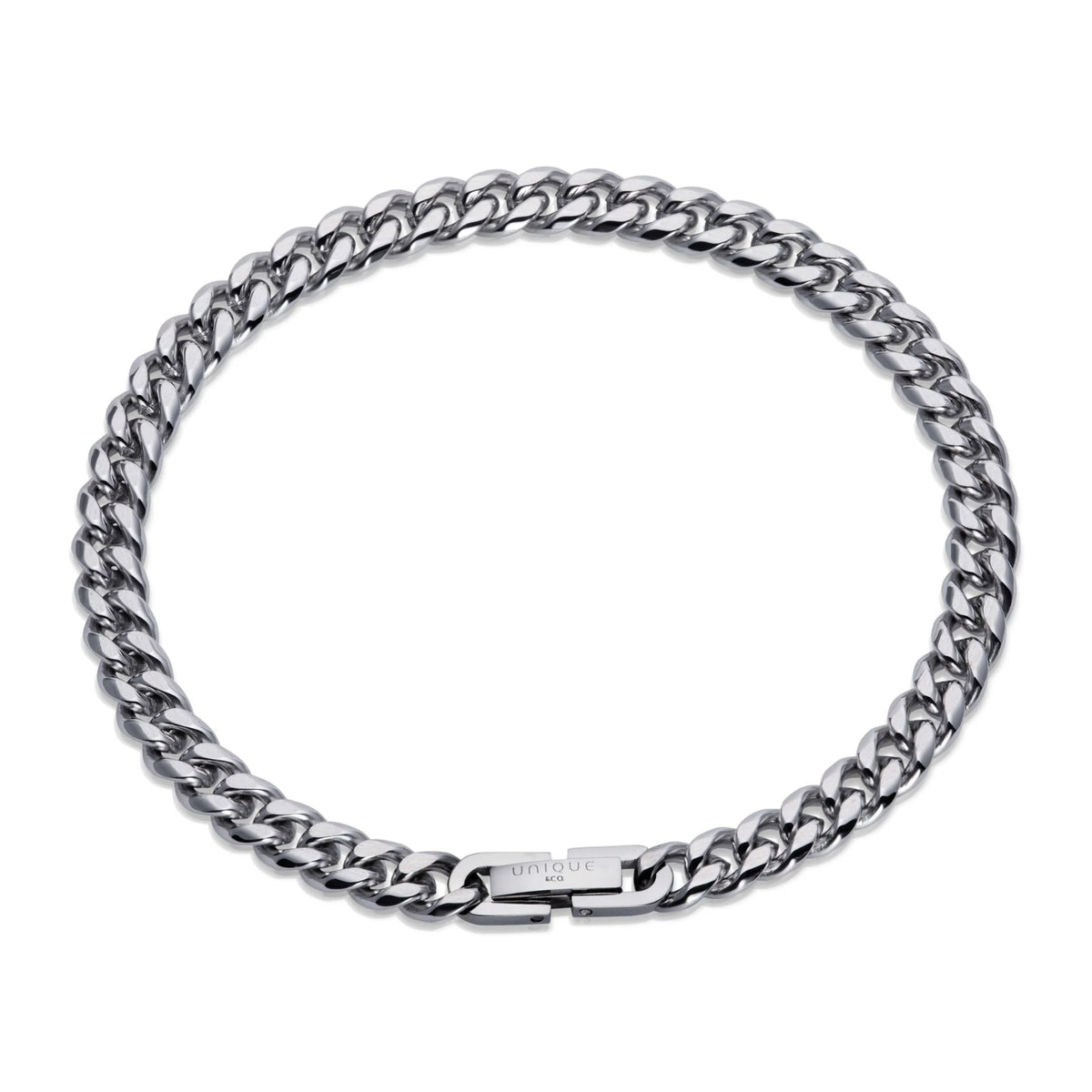 Unique Brushed Curb Link Stainless Steel Bracelet 21cm