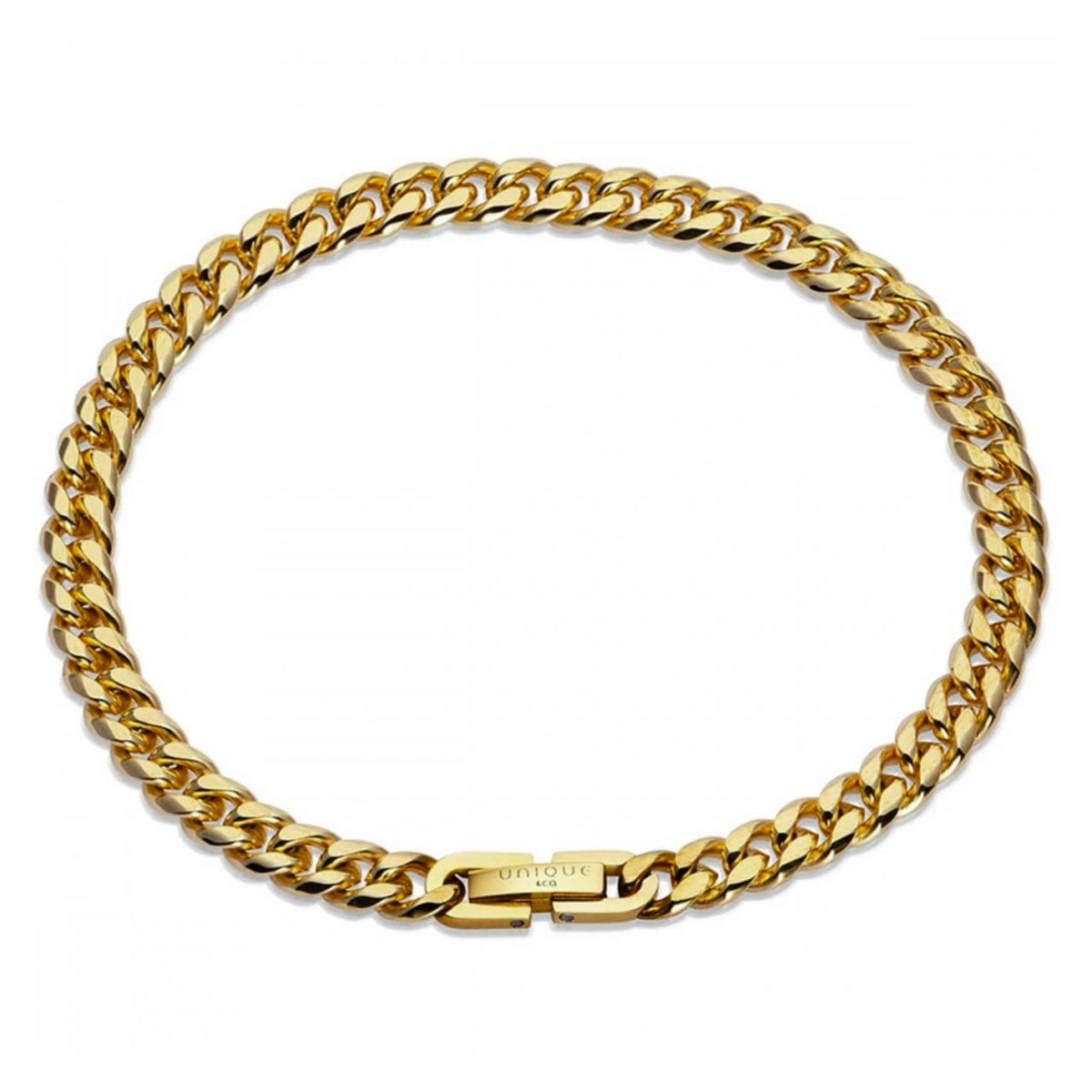 Unique Yellow IP Plated Curb Link Stainless Steel Bracelet 21cm