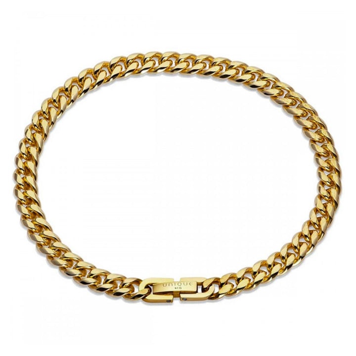 Unique Yellow IP Plated Curb Link Stainless Steel Bracelet 21cm