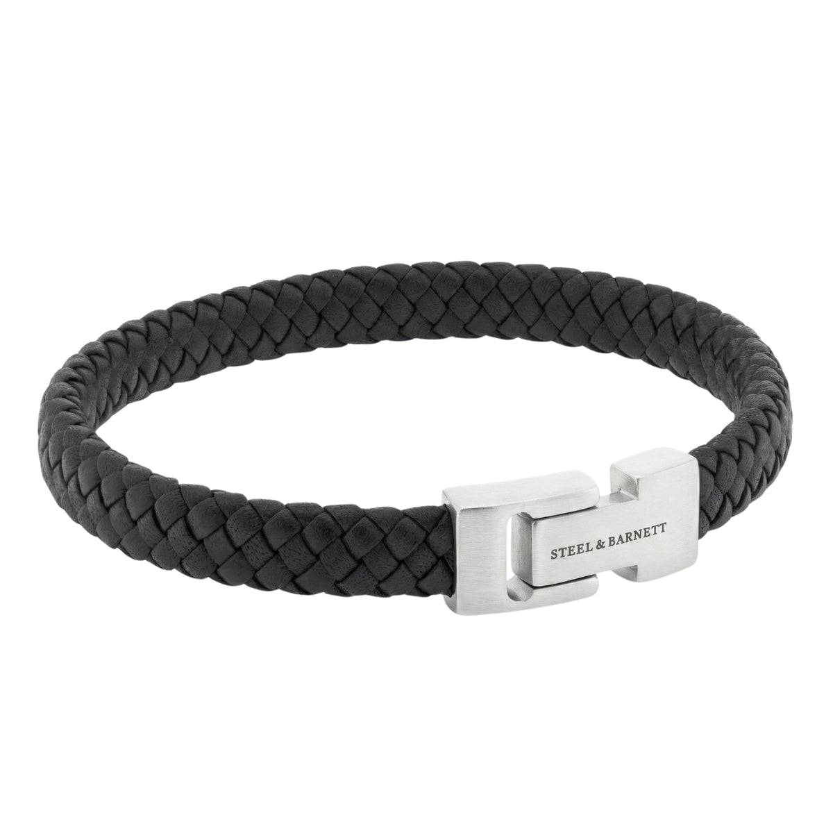 Steel and Barnett Archie Black Braided Leather Men's Bracelet - Small - Michael Jones Jeweller