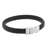 Steel and Barnett Archie Black Braided Leather Men's Bracelet - Small
