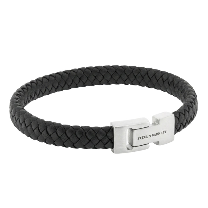 Steel and Barnett Archie Black Braided Leather Men's Bracelet - Medium