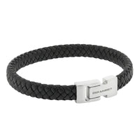 Steel and Barnett Archie Black Braided Leather Men's Bracelet - Medium