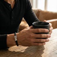 Steel and Barnett Archie Black Braided Leather Men's Bracelet - Medium