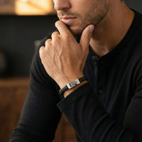 Steel and Barnett Archie Black Braided Leather Men's Bracelet - Small