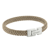 Steel and Barnett Archie Ecru Braided Leather Men's Bracelet - Medium