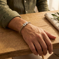 Steel and Barnett Archie Ecru Braided Leather Men's Bracelet - Medium