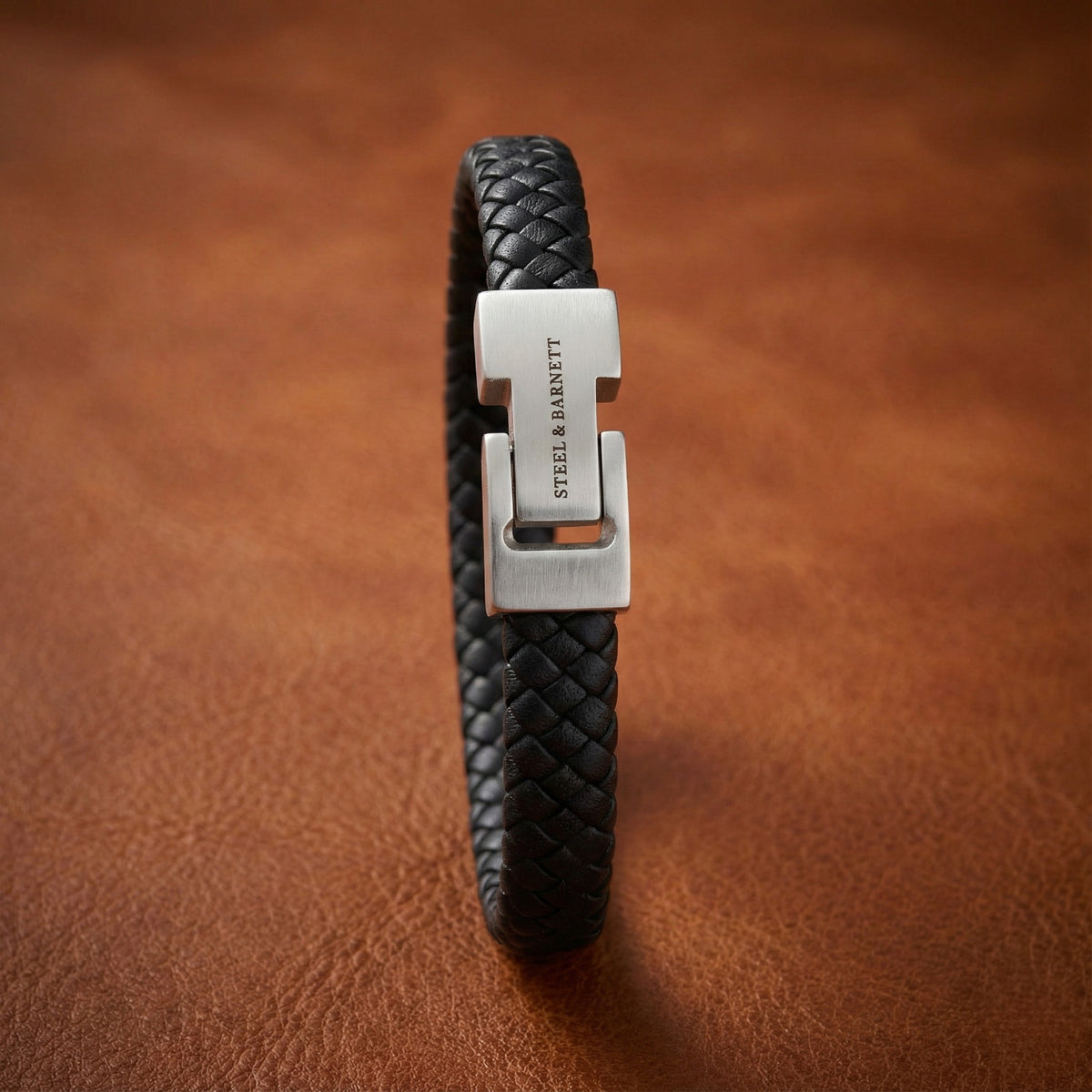 Steel and Barnett Archie Black Braided Leather Men's Bracelet - Medium