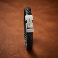 Steel and Barnett Archie Black Braided Leather Men's Bracelet - Medium