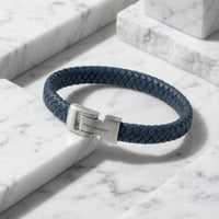 Steel and Barnett Archie Denim Jeans Blue Braided Leather Men's Bracelet - Medium