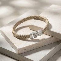 Steel and Barnett Archie Ecru Braided Leather Men's Bracelet - Medium